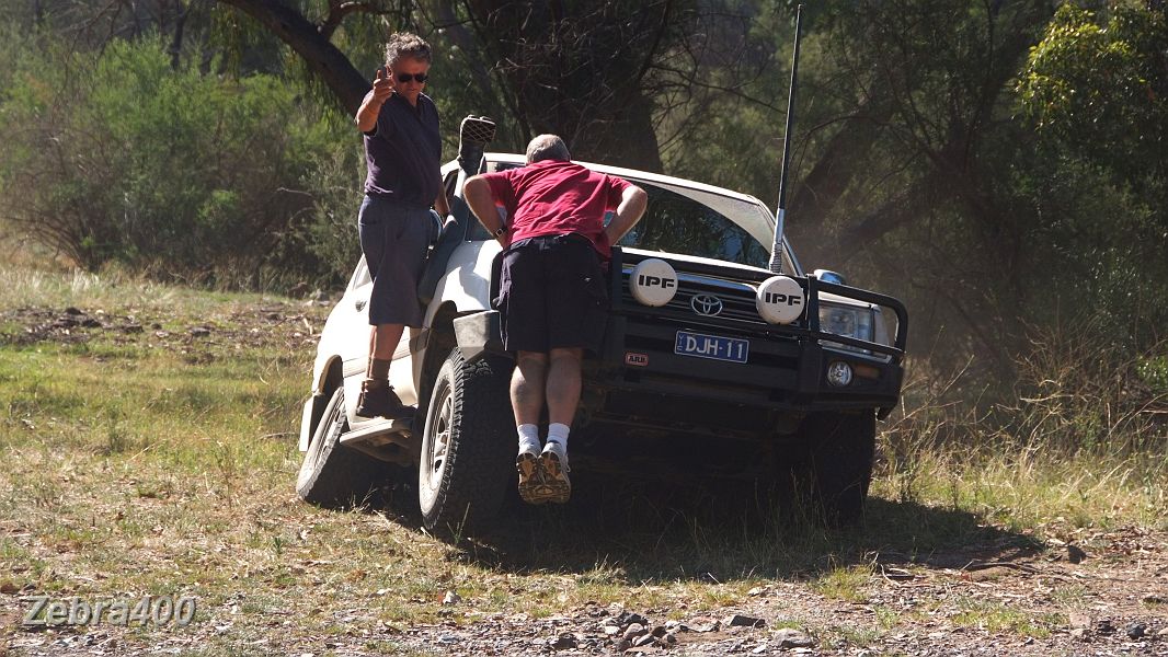 20-Kevin & Ian give some support after Hoppy backs into a big hole at our Deddick River campsite.JPG